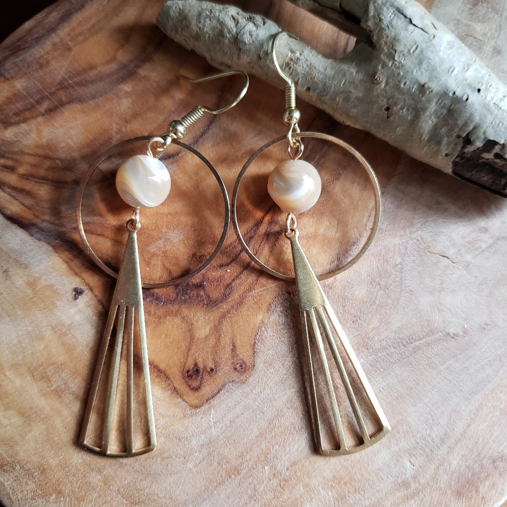 Boho & Elegant Raw Brass Mother of Pearl Earrings
